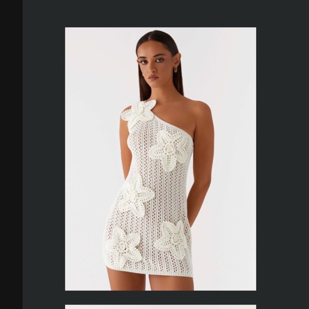 Cream One Shoulder Crochet Dress